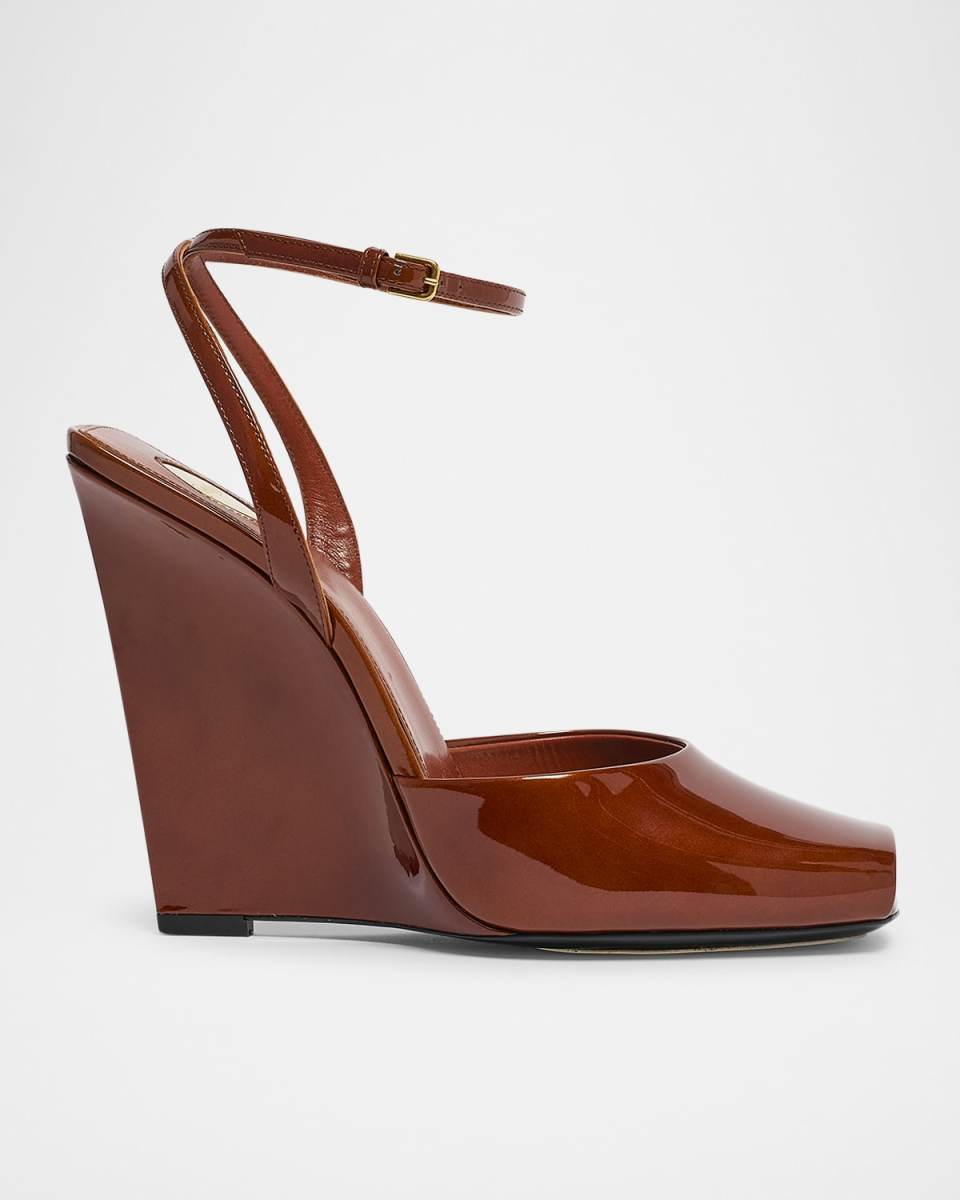 La Scandale Glossy Ankle-Strap Wedge Sandals
